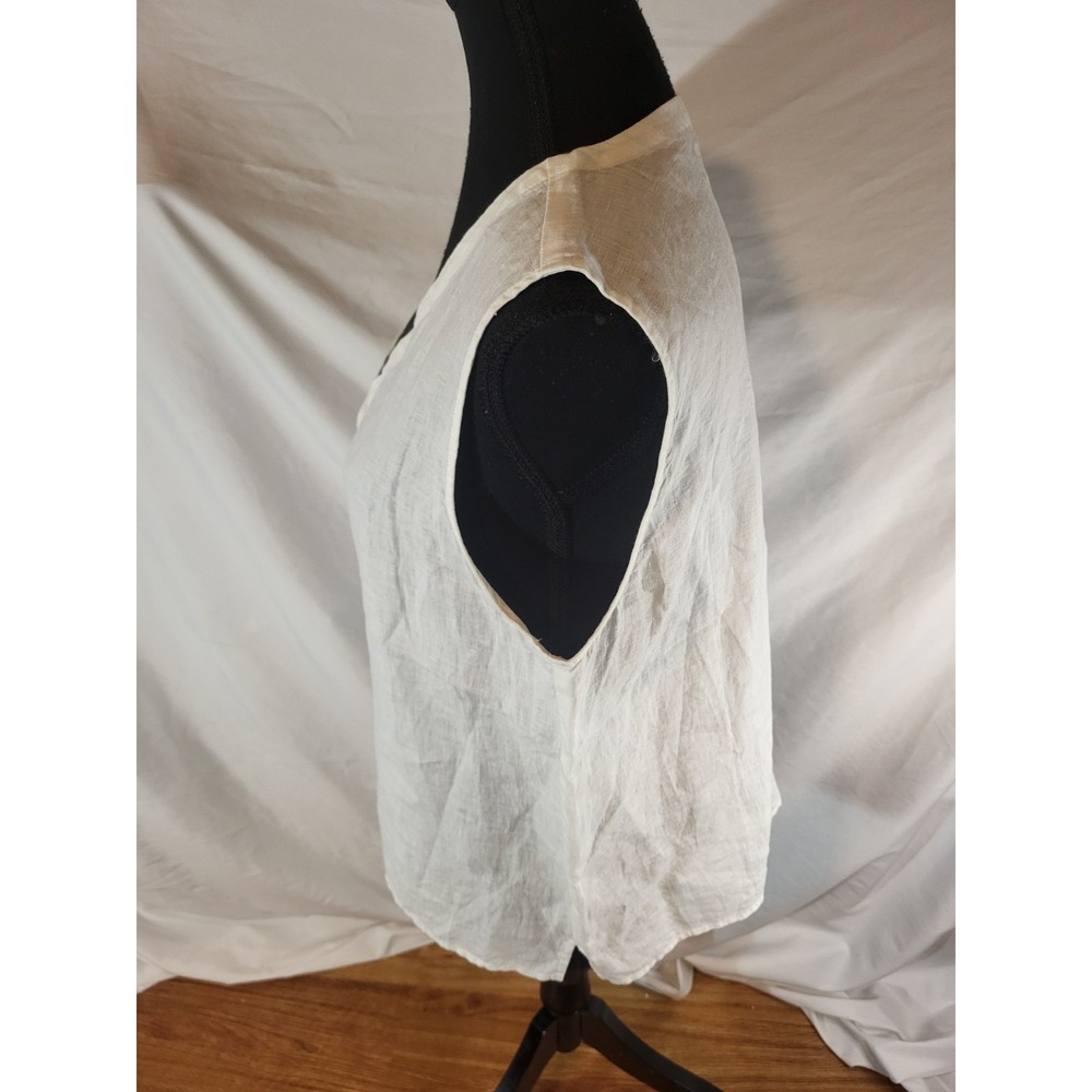 Eileen Fisher 100% Organic Linen/ Linen White Sleeveless Button Up Blouse Sz M - Picture 3 of 6
